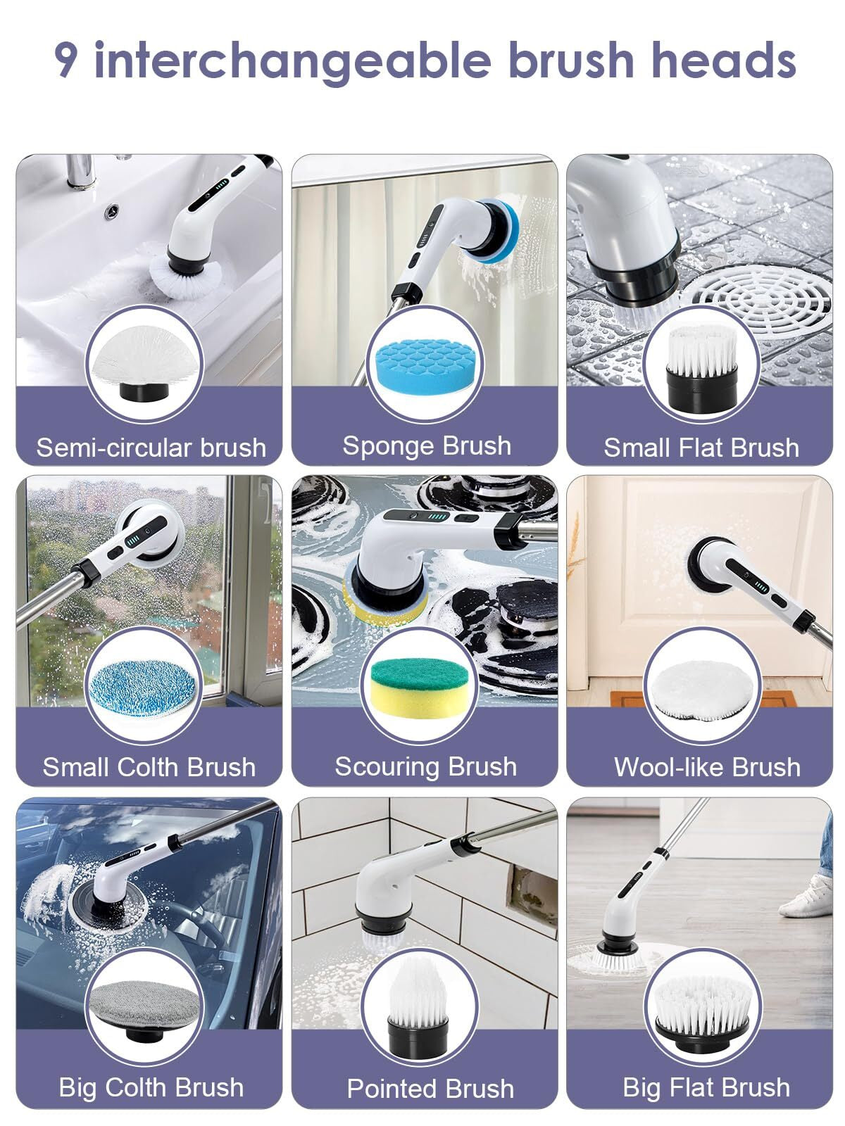 Cordless Electric Spin Scrubber – 9 Brush Heads