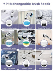 Cordless Electric Spin Scrubber – 9 Brush Heads