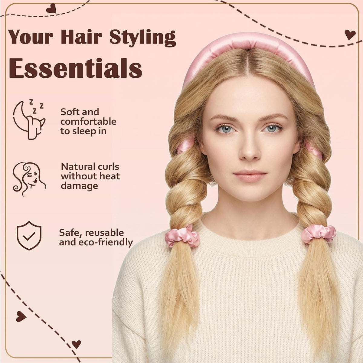 Heatless Hair Curler Set | Satin No-Heat Curlers with Clips & Scrunchies