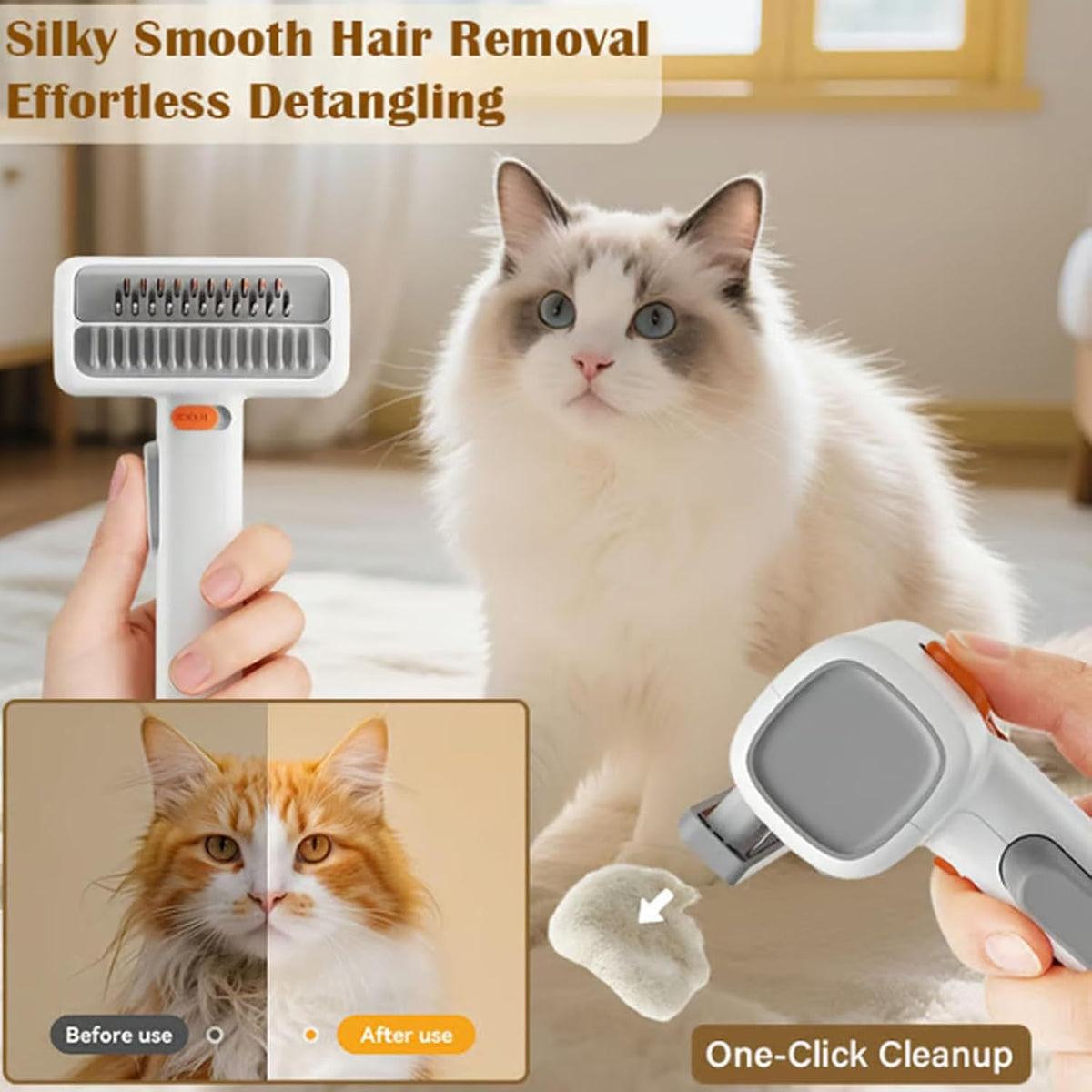 2-in-1 Pet Grooming Comb | Self-Cleaning Deshedding Brush for Dogs & Cats