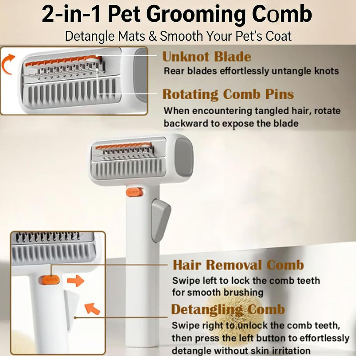 2-in-1 Pet Grooming Comb | Self-Cleaning Deshedding Brush for Dogs & Cats