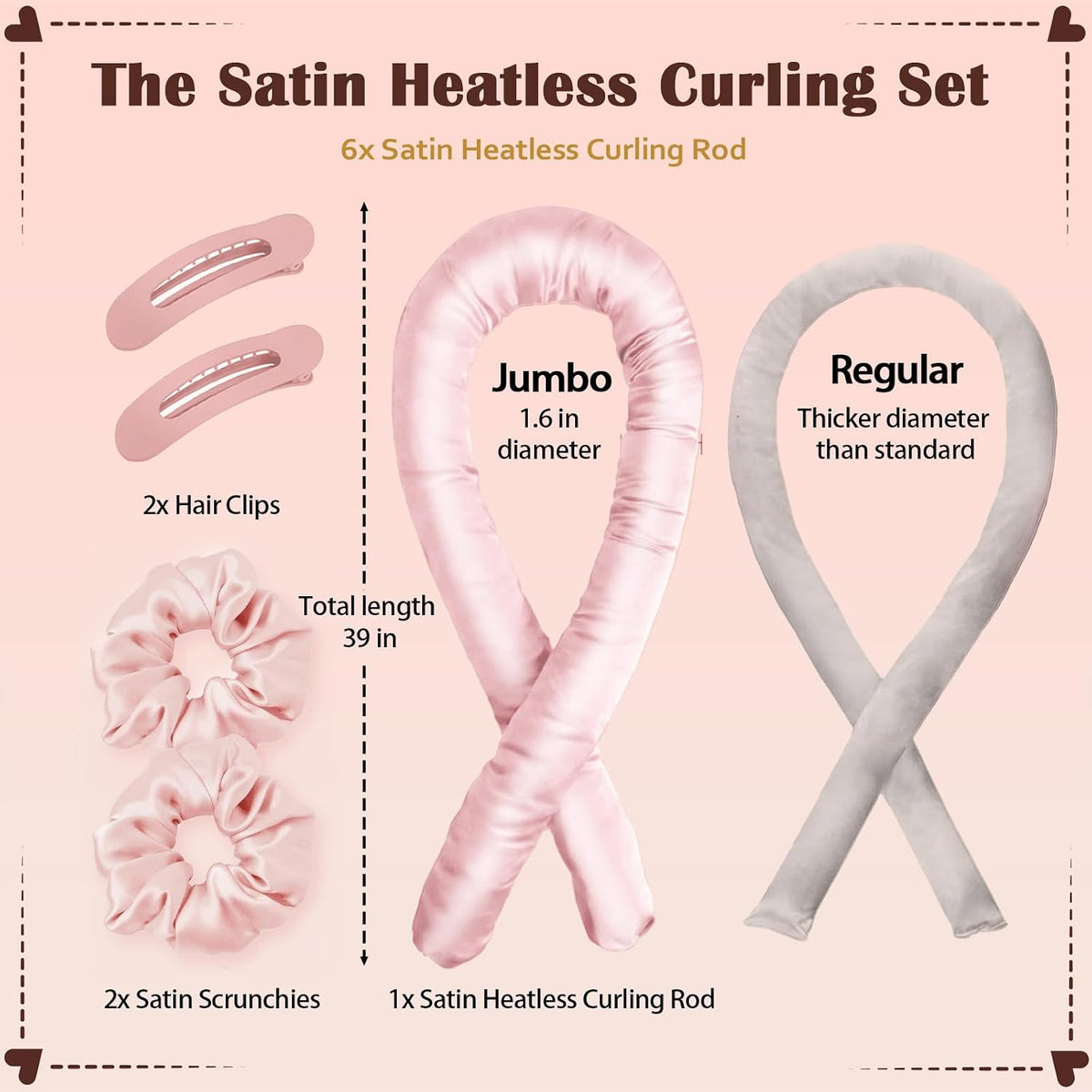 Heatless Hair Curler Set | Satin No-Heat Curlers with Clips & Scrunchies