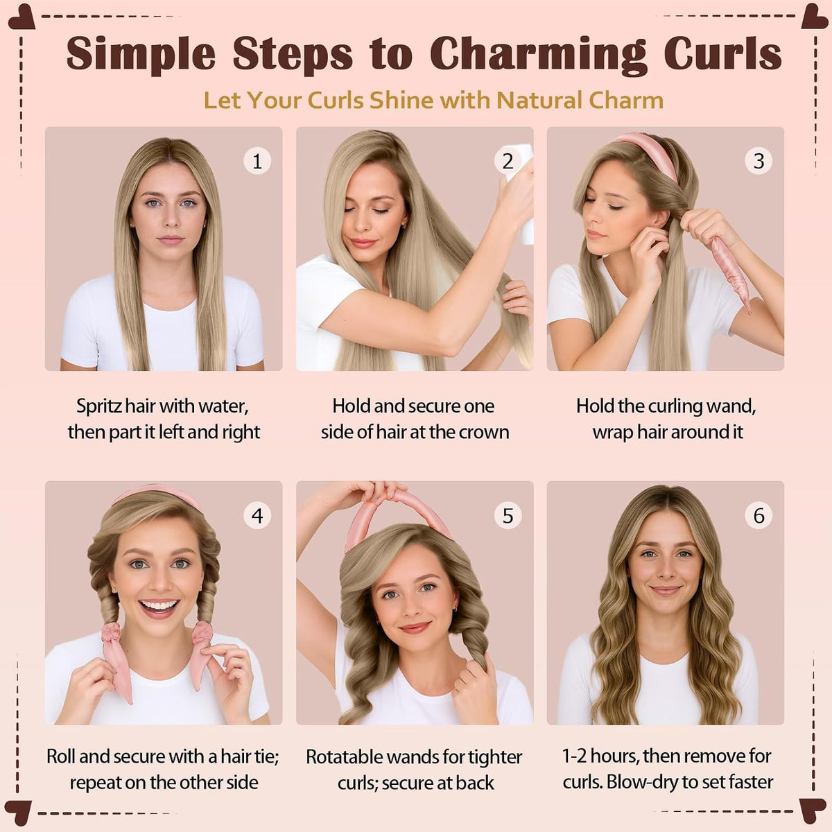 Heatless Hair Curler Set | Satin No-Heat Curlers with Clips & Scrunchies