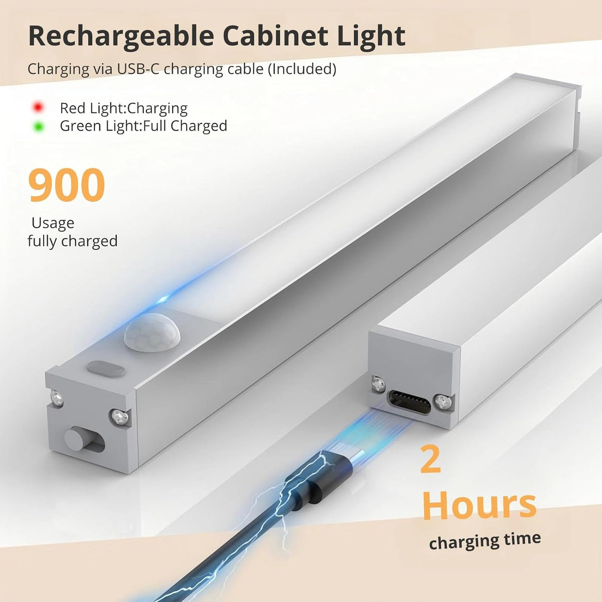 Small Wardrobe Lights Motion Sensor with USB Rechargeable 18Cm, 3Pcs