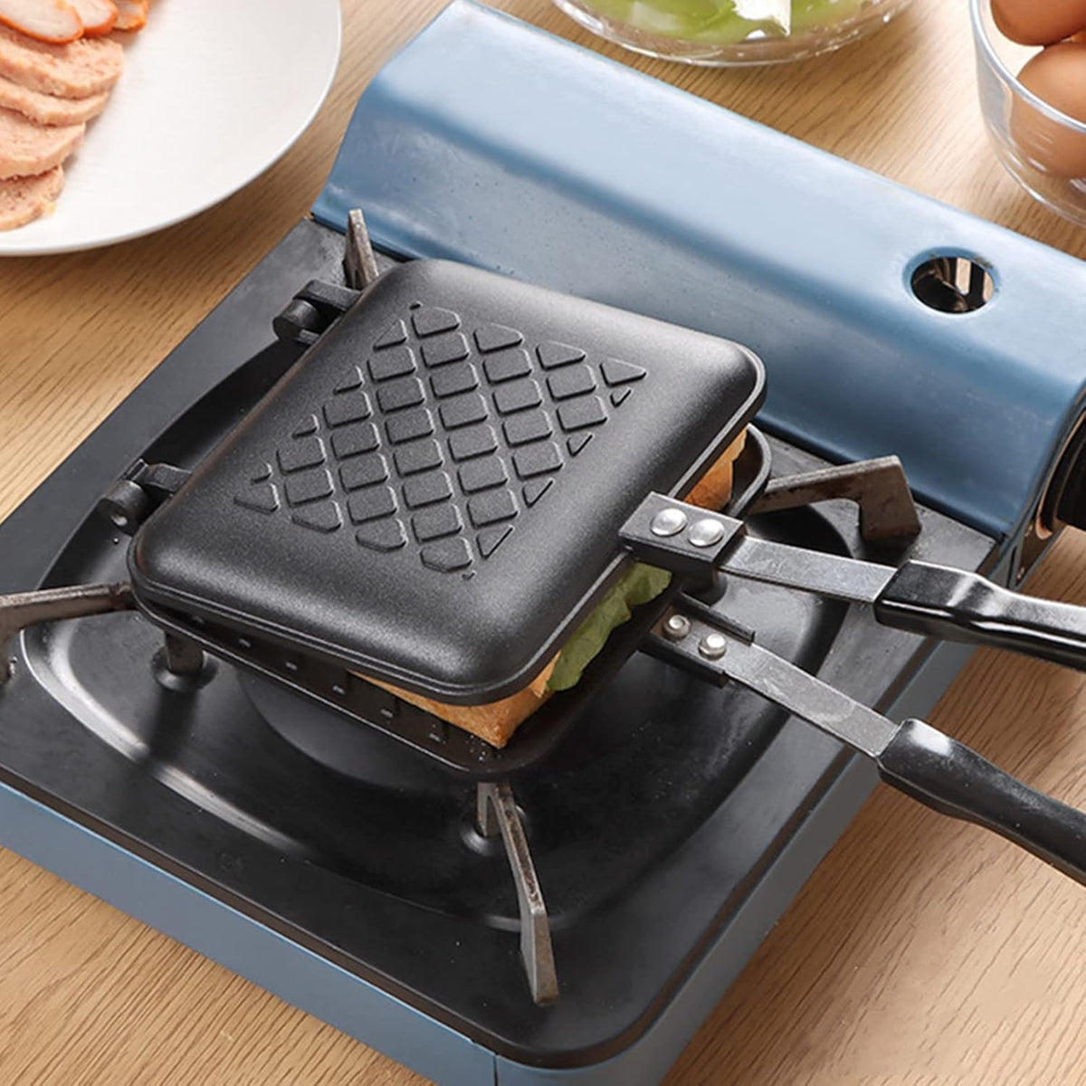 Sandwich Maker, Grilled Sandwich and Panini Maker Pan with Non-Stick Plates, Stovetop Toasted Sandwich Maker Aluminum Flip Pan for Home Kitchen, 5.9" L X 14.2" H