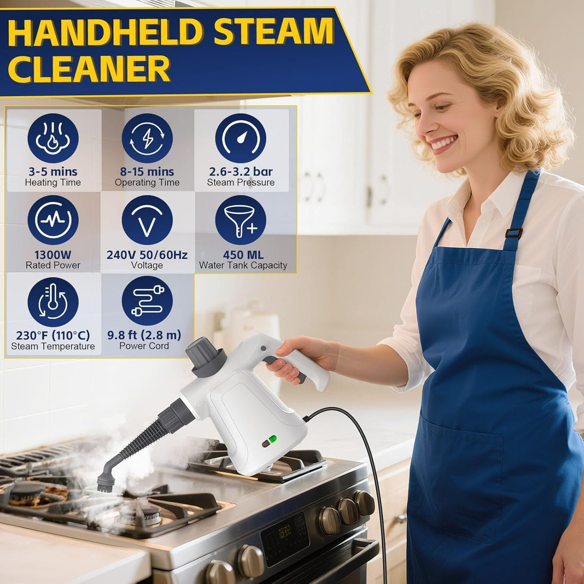Steam Cleaner, Handheld Steam Cleaner for Home with Safety Lock, 12 Accessories Multisurface Portable Steam Cleaner for Cleaning, 450ML Capacity Steam Cleaner Handheld for Bath, Kitchen, Floor, Window