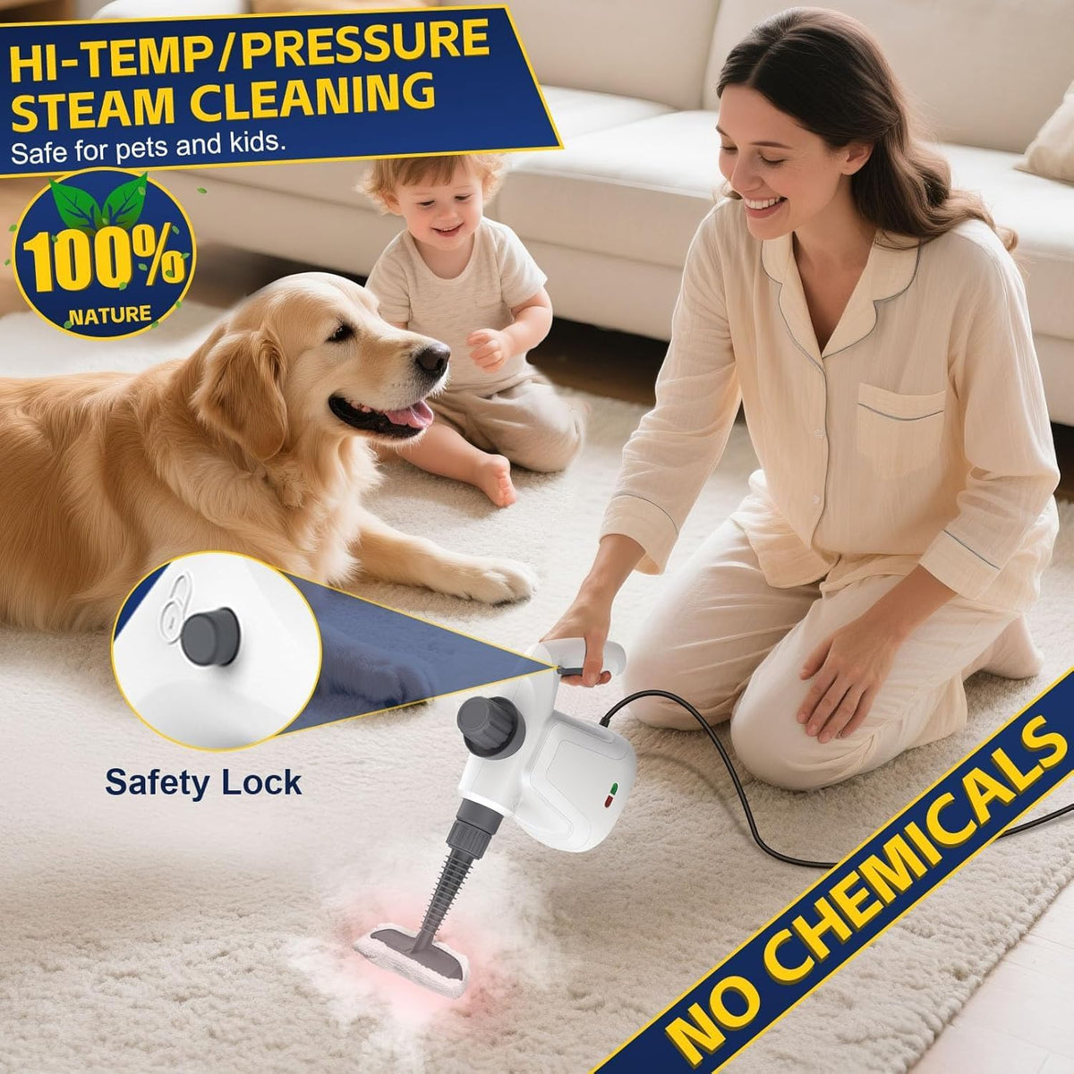 Steam Cleaner, Handheld Steam Cleaner for Home with Safety Lock, 12 Accessories Multisurface Portable Steam Cleaner for Cleaning, 450ML Capacity Steam Cleaner Handheld for Bath, Kitchen, Floor, Window