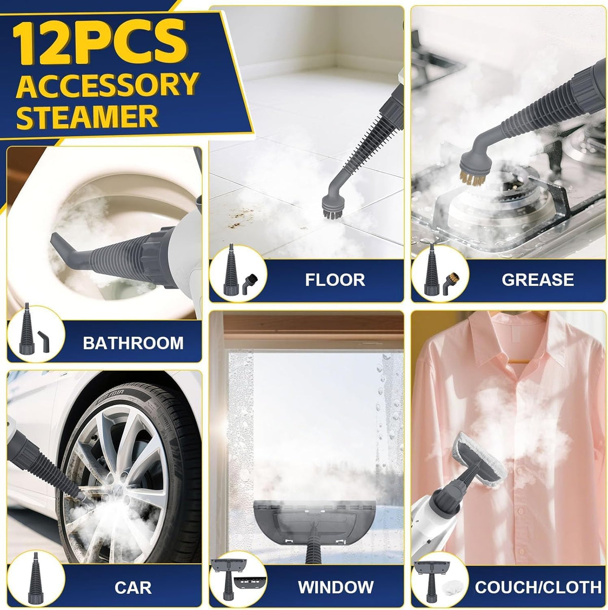 Steam Cleaner, Handheld Steam Cleaner for Home with Safety Lock, 12 Accessories Multisurface Portable Steam Cleaner for Cleaning, 450ML Capacity Steam Cleaner Handheld for Bath, Kitchen, Floor, Window